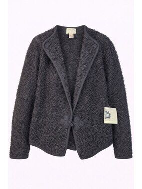 Vintage Susan Bristol Boucle Mohair Wool Cardigan M Black Quiet Luxury Old Money